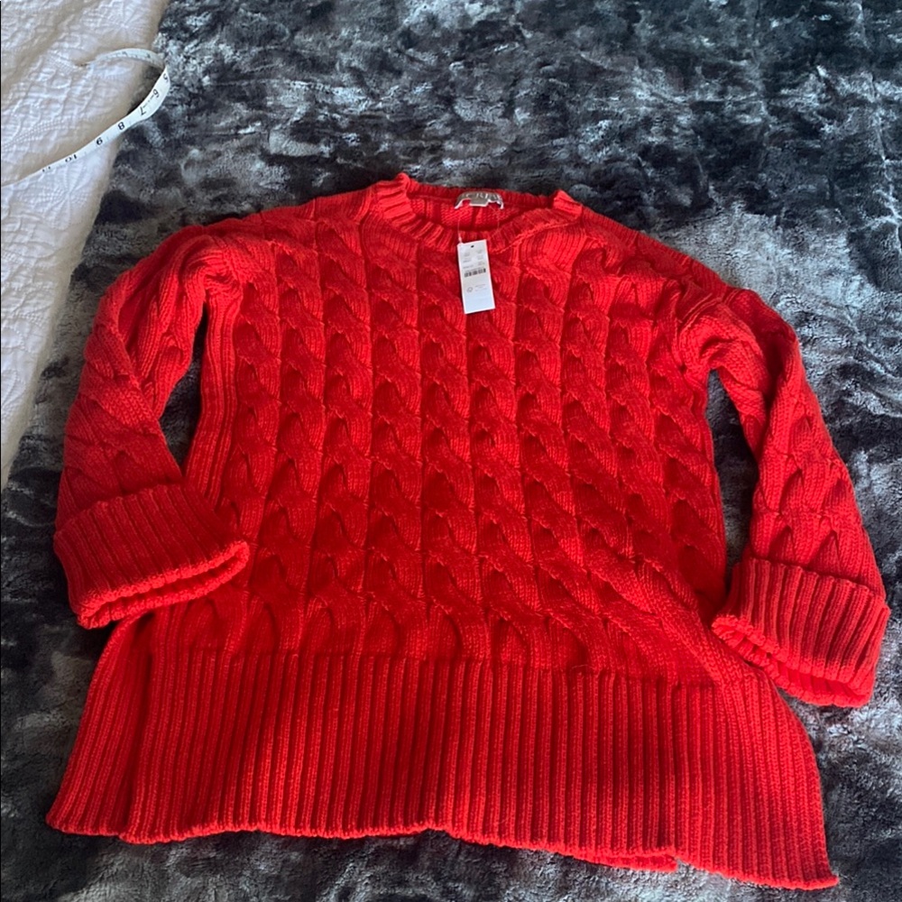 NWT JCREW Red Cable Knit Sweater